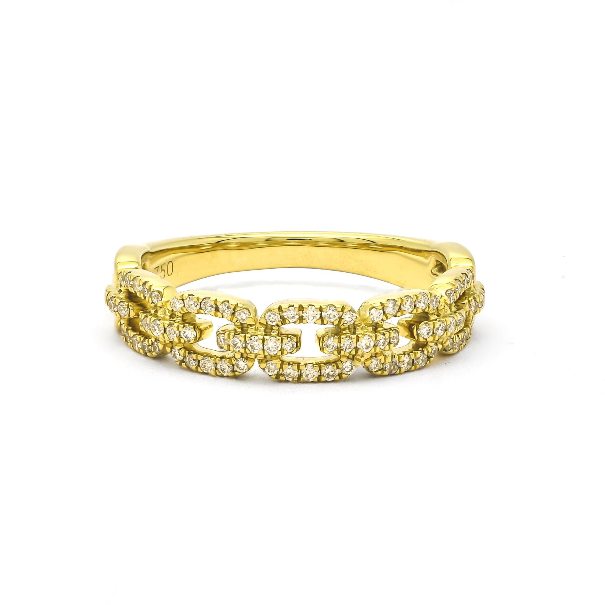 Modern Natural Diamond 0.28CT 18Karat Yellow Gold Chain Link Ring For Sale