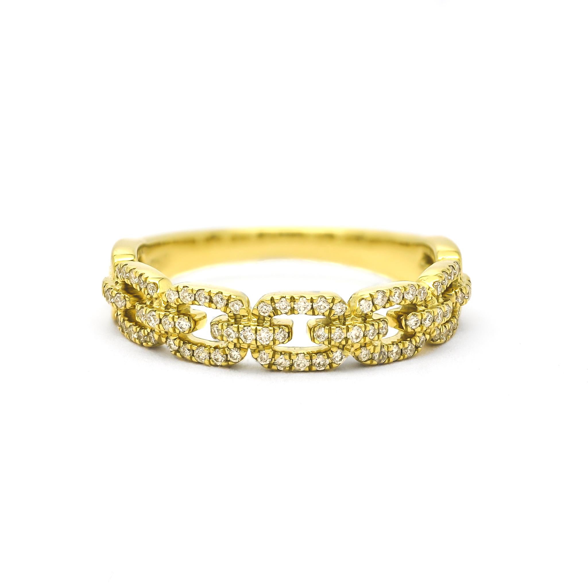 Brilliant Cut Natural Diamond 0.28CT 18Karat Yellow Gold Chain Link Ring For Sale