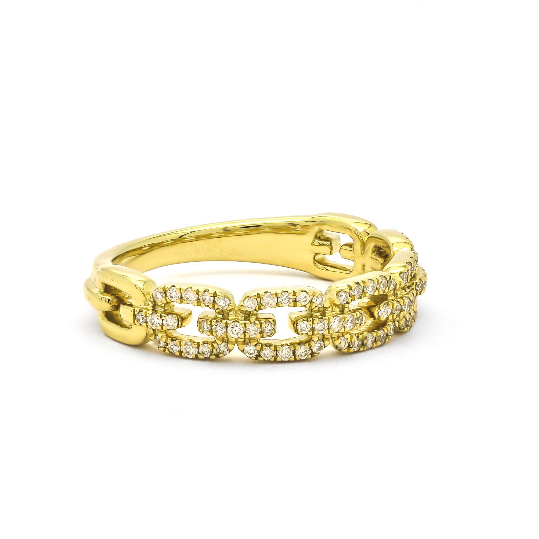 Natural Diamond 0.28CT 18Karat Yellow Gold Chain Link Ring In New Condition For Sale In Antwerpen, BE