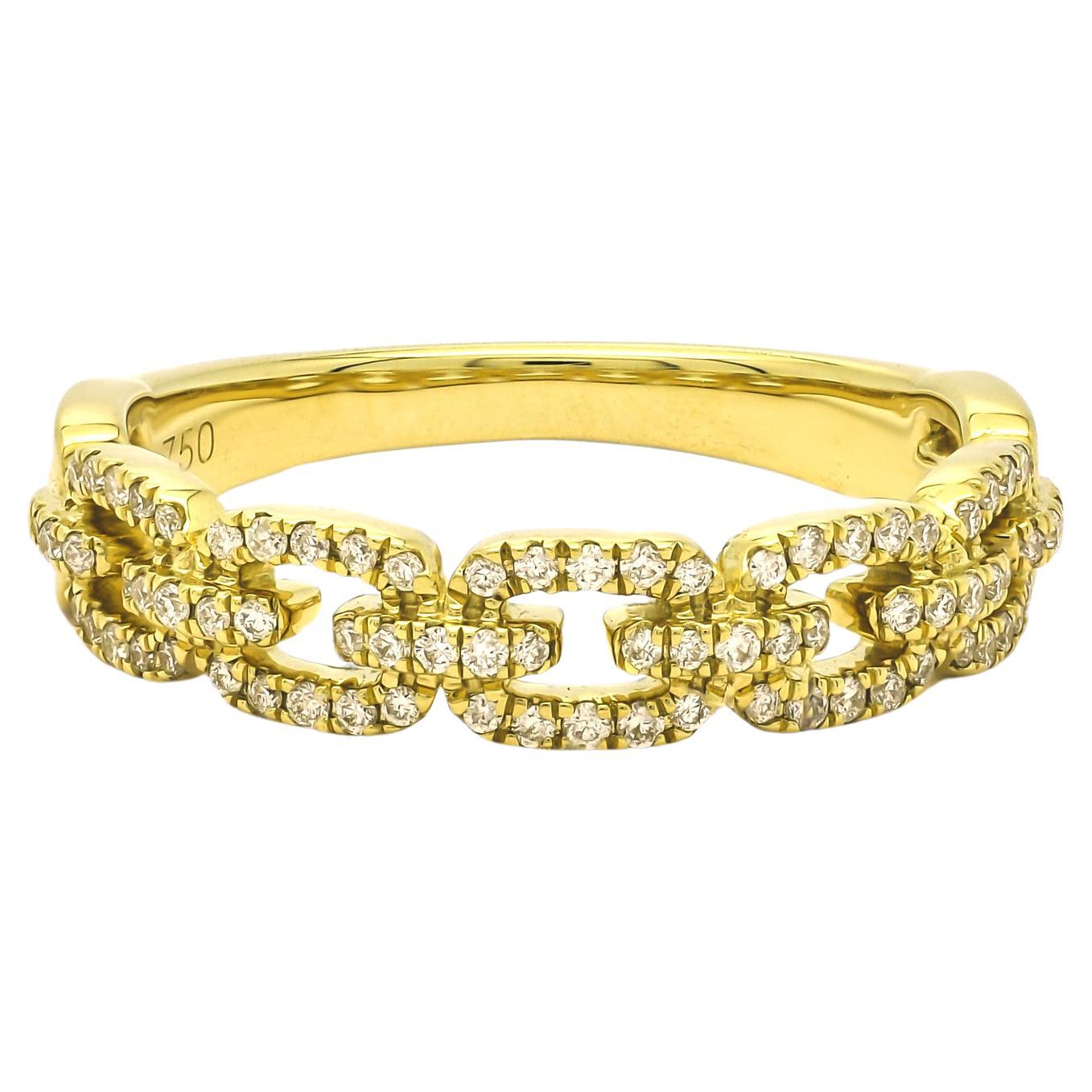 Natural Diamond 0.28CT 18Karat Yellow Gold Chain Link Ring For Sale