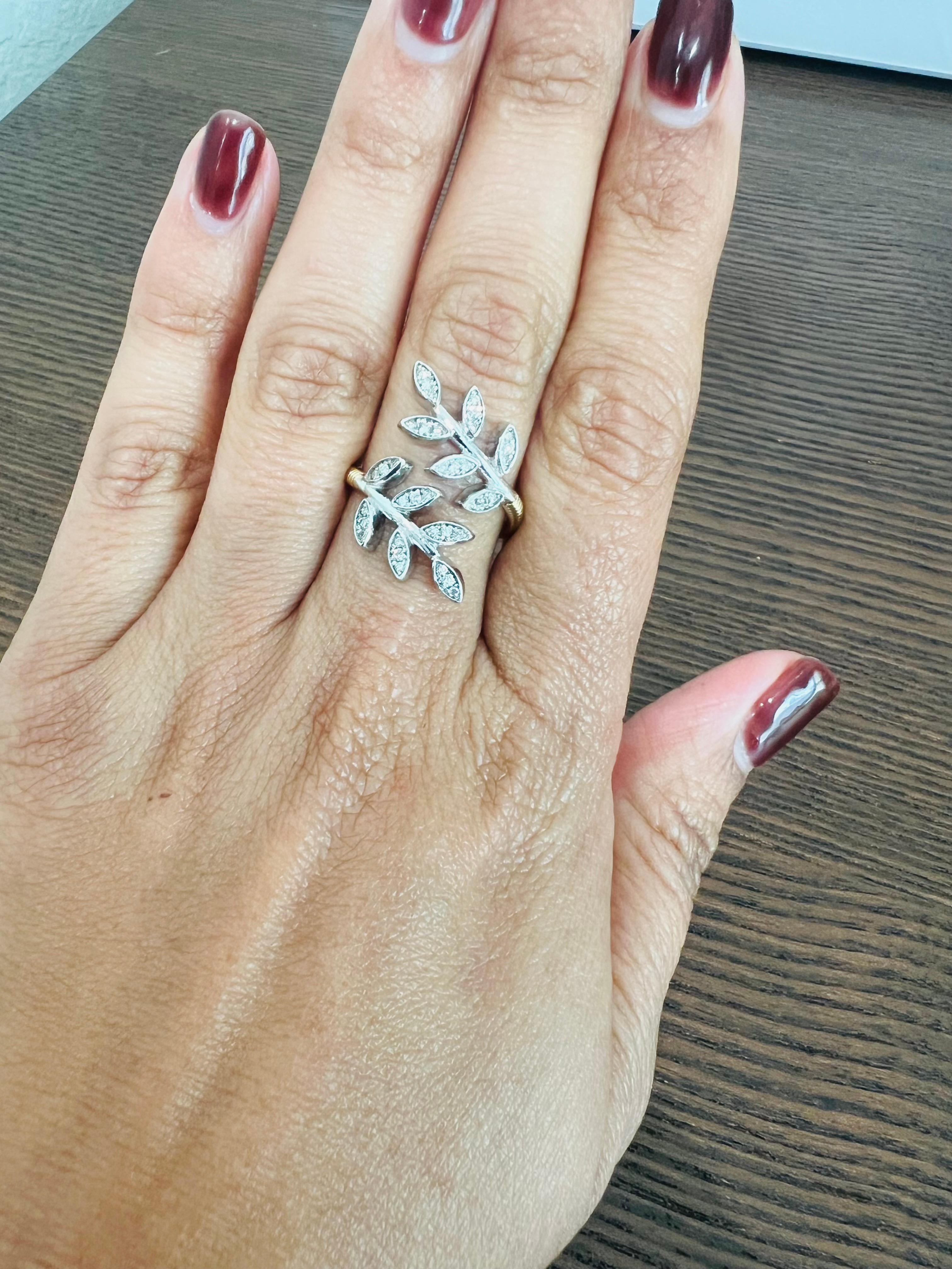 Natural Diamond 0.28 Carat Leaf Wrap White Gold Yellow Gold Statement Ring In New Condition For Sale In Los Angeles, CA