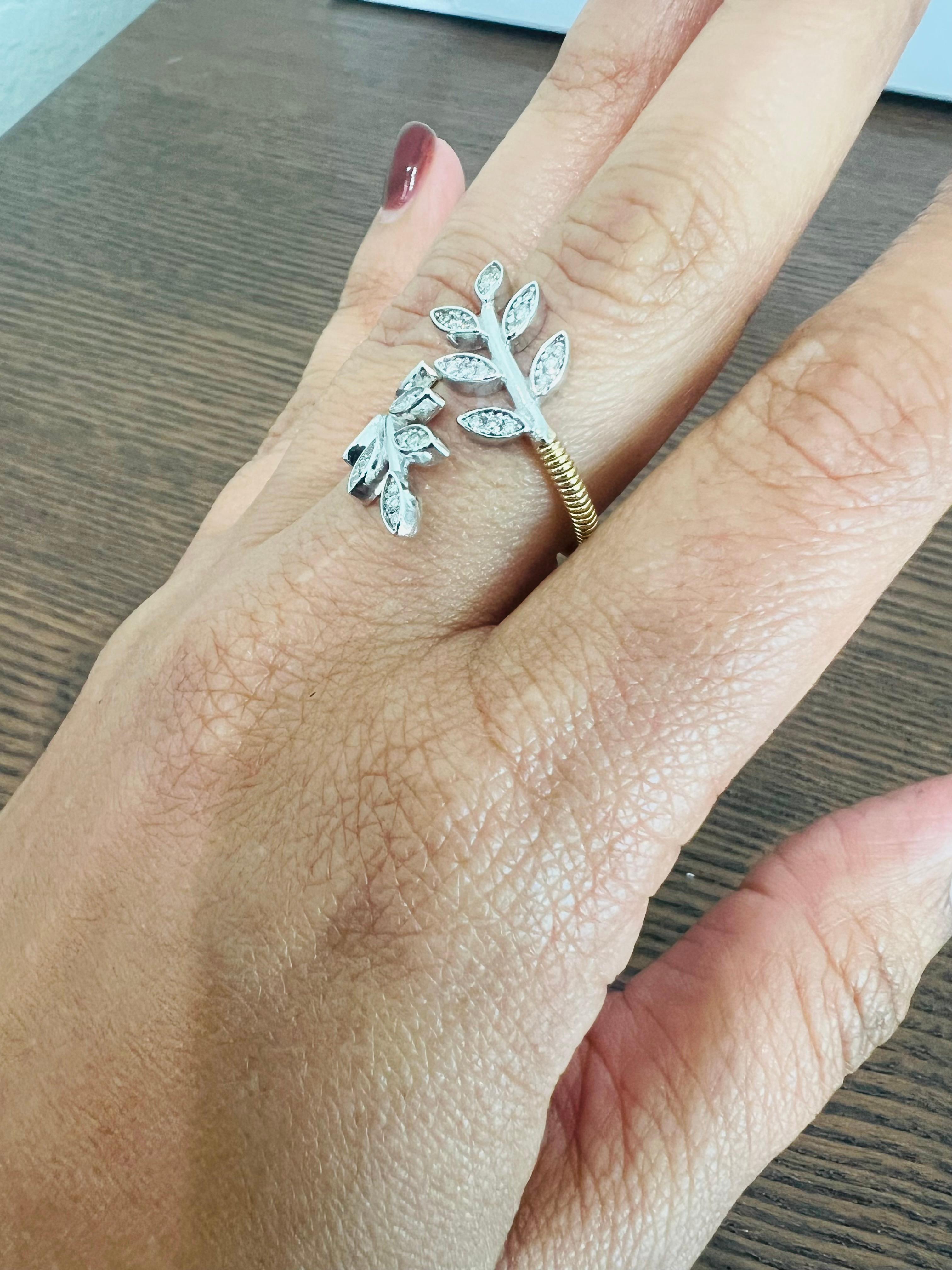 Women's Natural Diamond 0.28 Carat Leaf Wrap White Gold Yellow Gold Statement Ring For Sale