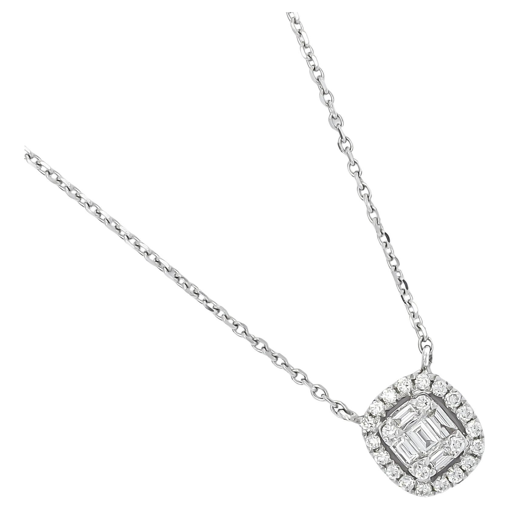 Natürlicher Diamant 0,30 Karat 18KT Weißgold Cluster Halo Kette Anhänger Halskette im Angebot