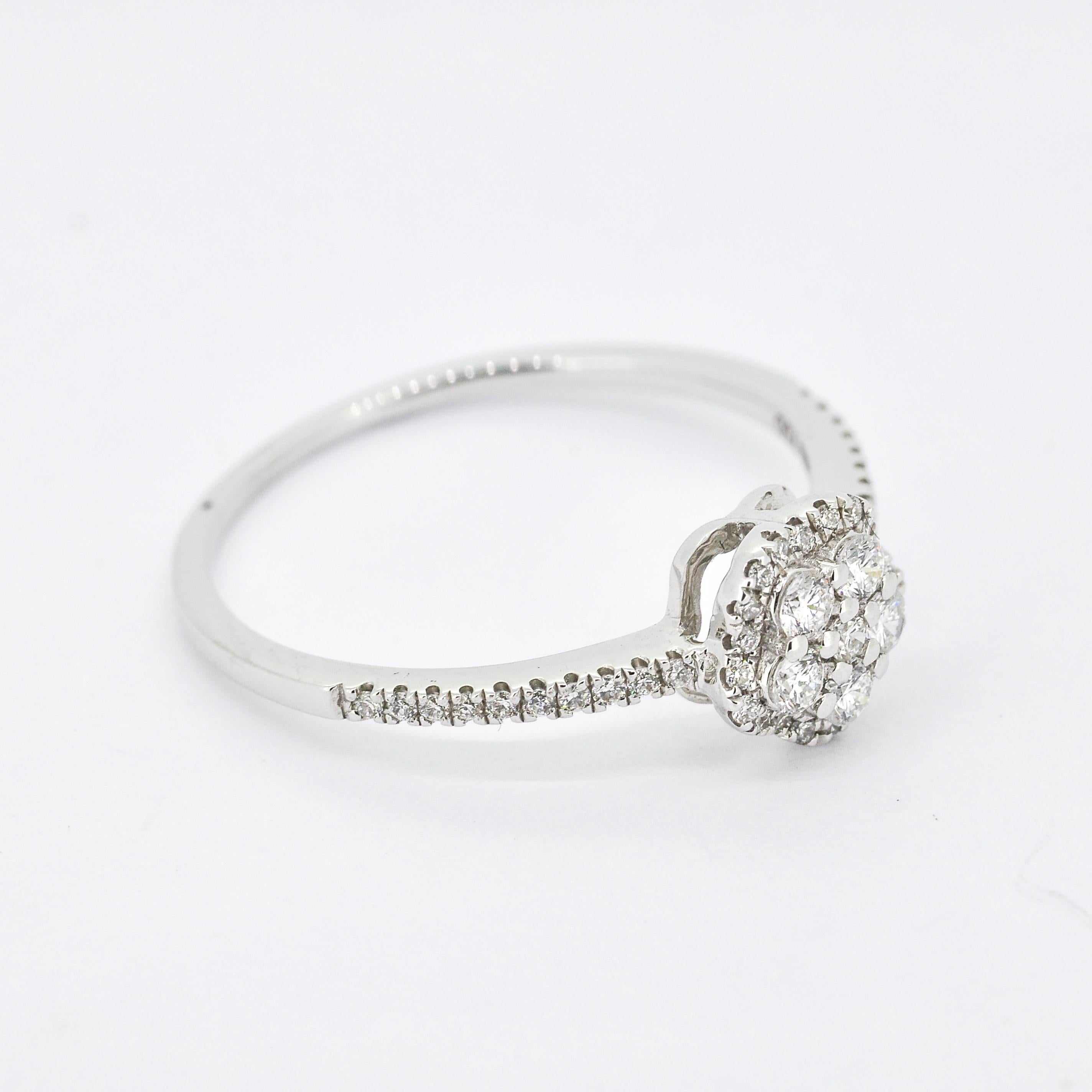 Modern Natural Diamond 0.30 carats 18KT White Gold Floral Cluster Engagement Ring For Sale