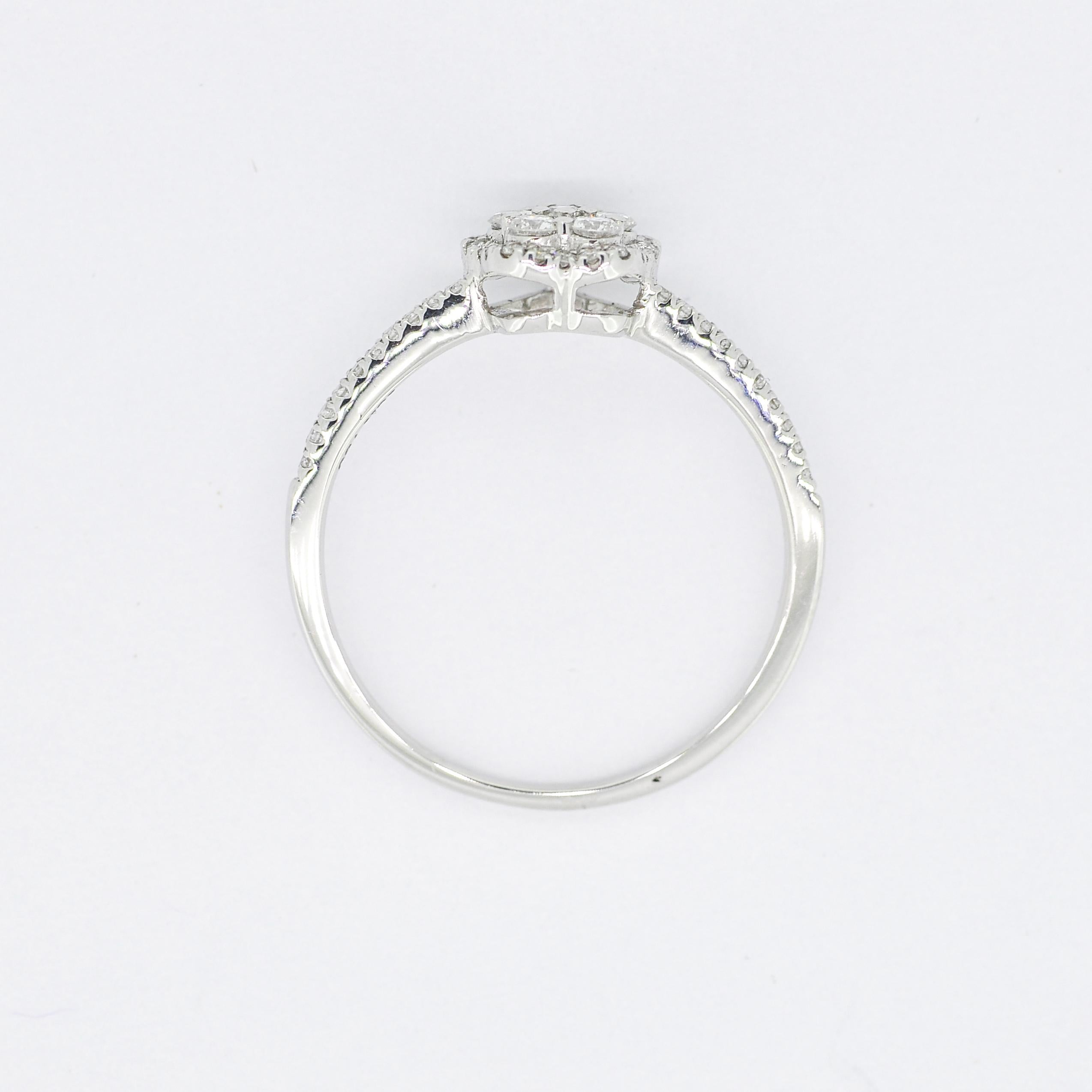 Natural Diamond 0.30 carats 18KT White Gold Floral Cluster Engagement Ring For Sale 2