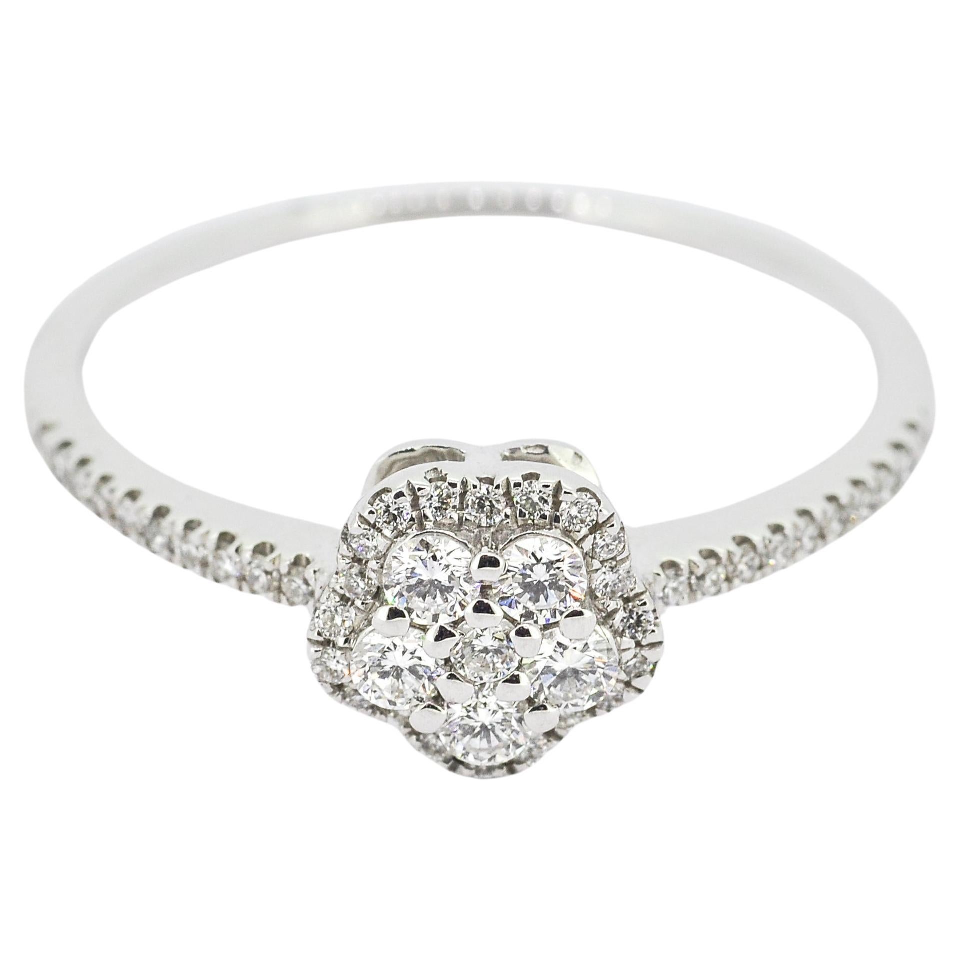 Natural Diamond 0.30 carats 18KT White Gold Floral Cluster Engagement Ring