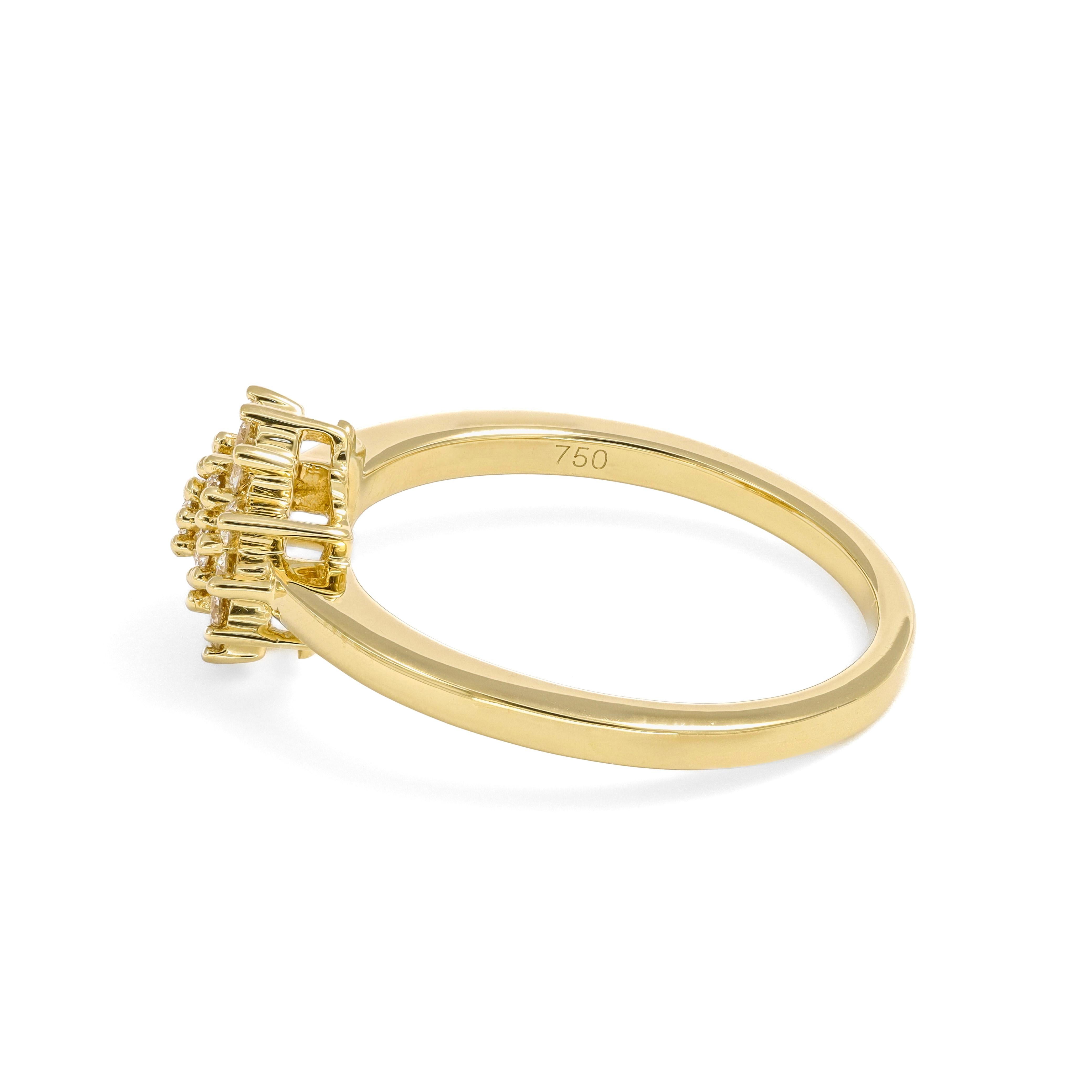 Crafted from exquisite 18-Karat Yellow gold, the Cluster Star Ring is a radiant masterpiece that seamlessly blends sophistication with celestial charm. 

The ring features a star-shaped cluster design adorned with a total of 0.30 Carats of natural