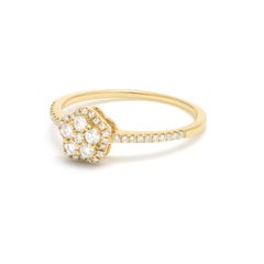 Natural Diamond 0.32 carats 18KT Yellow Gold Floral Cluster Engagement Ring