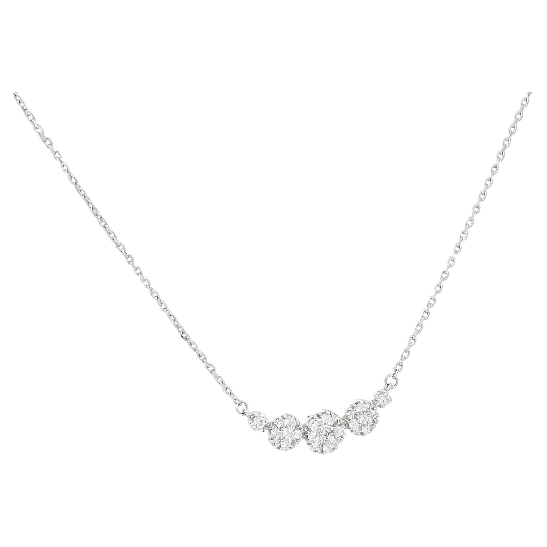 Natural Diamond 0.33 carats 18 KT White Gold Chain Cluster Pendant Necklace  For Sale
