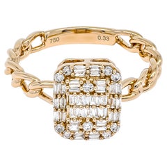 Diamante natural de 0,33 quilates Anillo con cadena de eslabones de oro rosa de 18 quilates 
