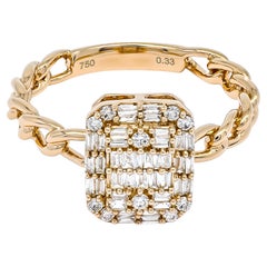 Natural Diamond 0.33 carats 18KT Rose Gold Cluster Chain Link Statement Ring