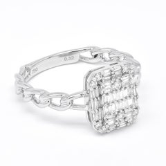 Natural Diamond 0.33 carats 18KT White Gold Cluster Chain Link Statement Ring
