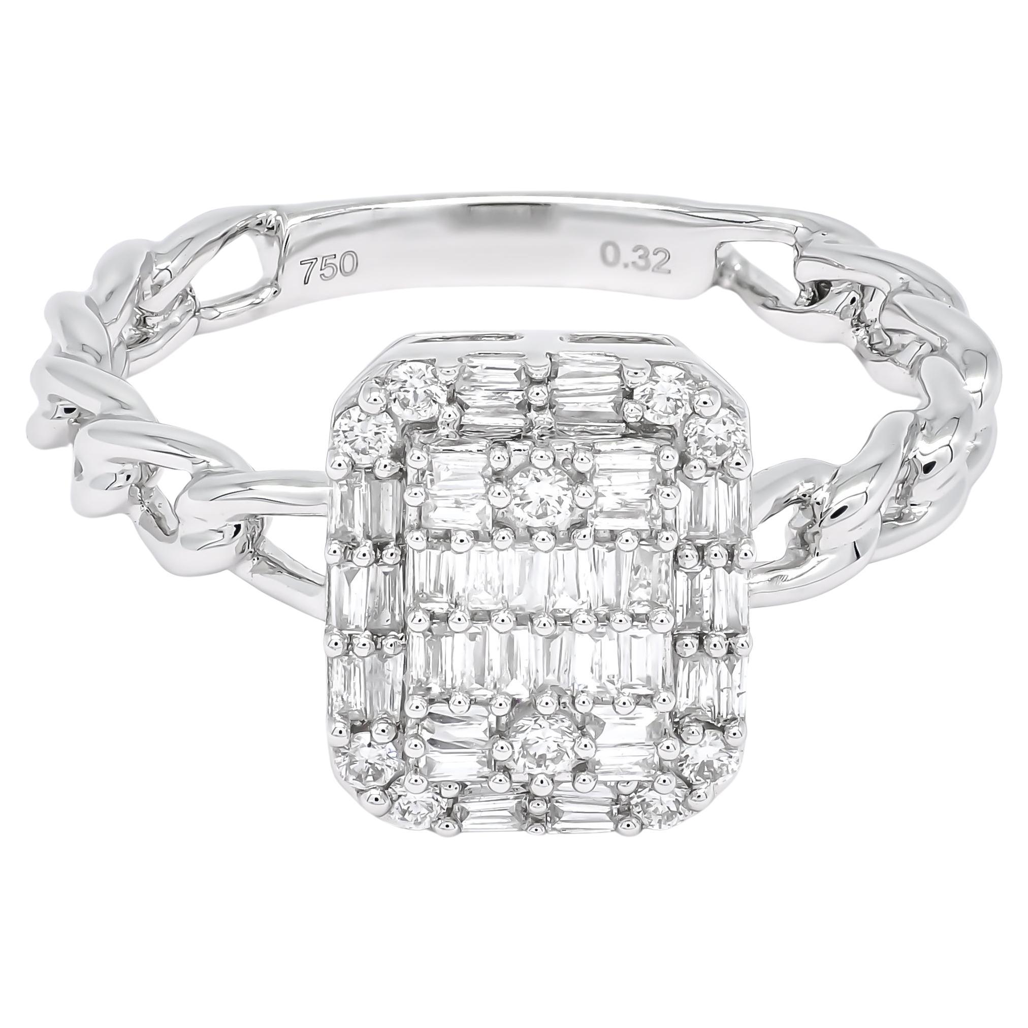 Natural Diamond 0.33 carats 18KT White Gold Cluster Chain Link Statement Ring