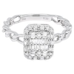 Natural Diamond 0.33 carats 18KT White Gold Cluster Chain Link Statement Ring 