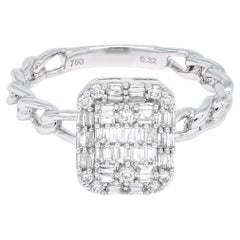 Natural Diamond 0.33 carats 18KT White Gold Cluster Chain Link Statement Ring