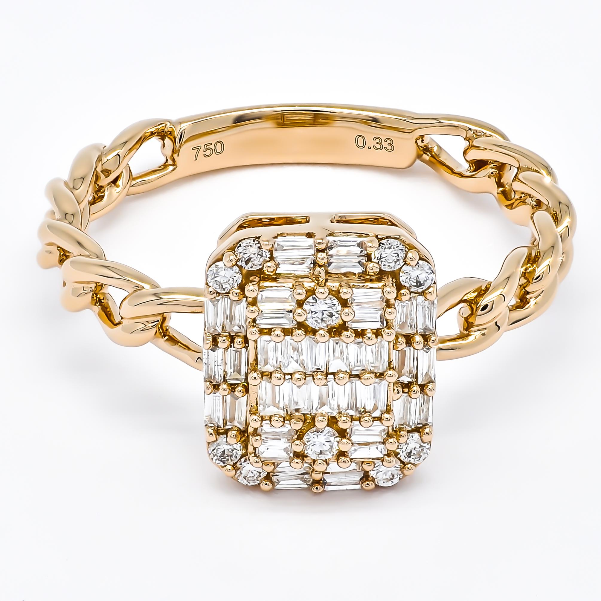 Bague à maillons en or jaune 18 carats avec diamant naturel de 0,33 carat en vente 5