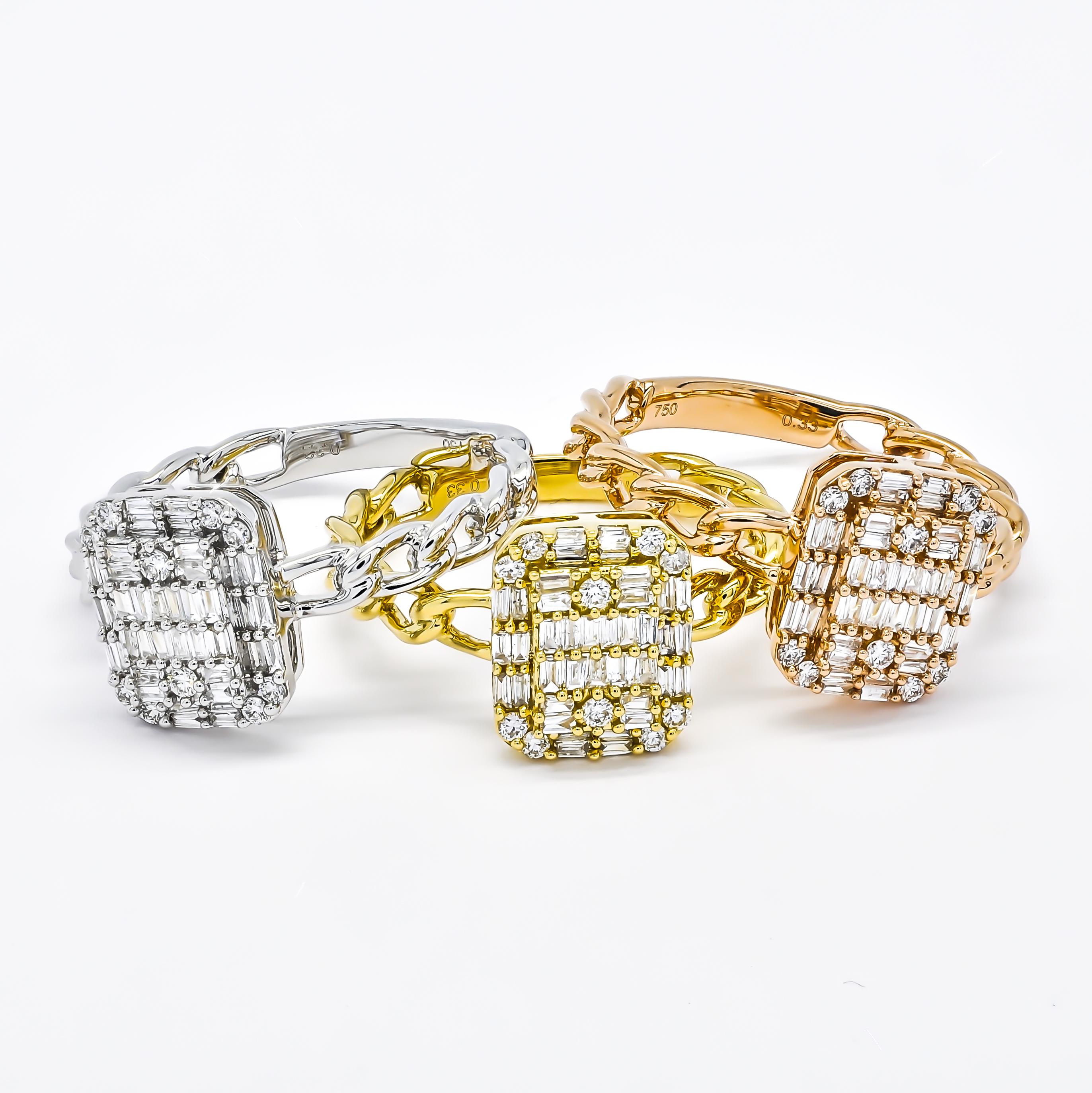 Bague à maillons en or jaune 18 carats avec diamant naturel de 0,33 carat Neuf - En vente à Antwerpen, BE
