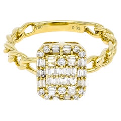 Natural Diamond 0.33 carats 18KT Yellow Gold Cluster Chain Link Statement Ring