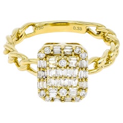 Natural Diamond 0.33 carats 18KT Yellow Gold Cluster Chain Link Statement Ring