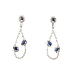 Natural Diamond 0.33cts & Blue Sapphire 0.27cts Earring in 18k Gold