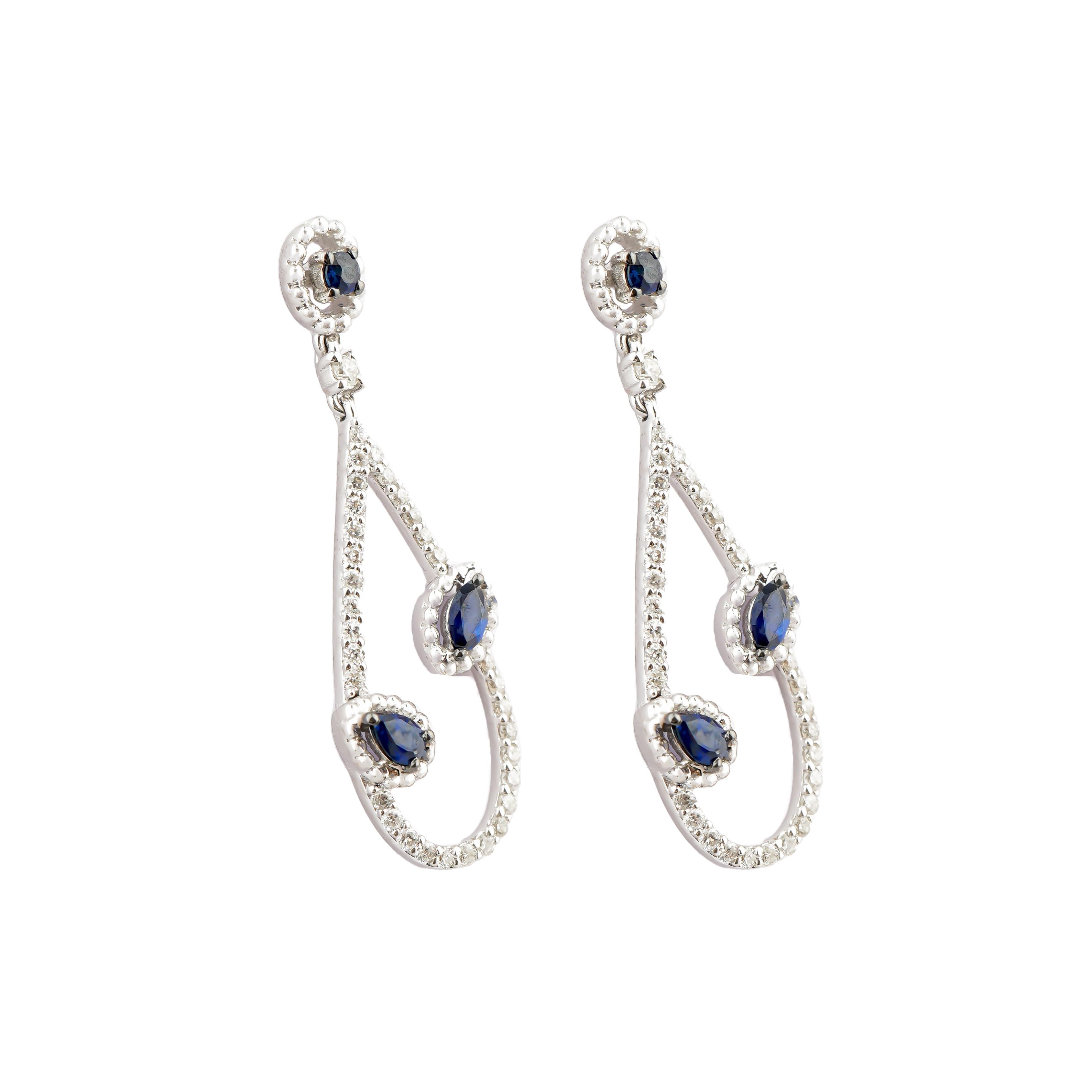 Natürlicher Diamant 0,33cts & Blauer Saphir 0,27cts Ohrring in 18k Gold (Asscher-Schliff) im Angebot