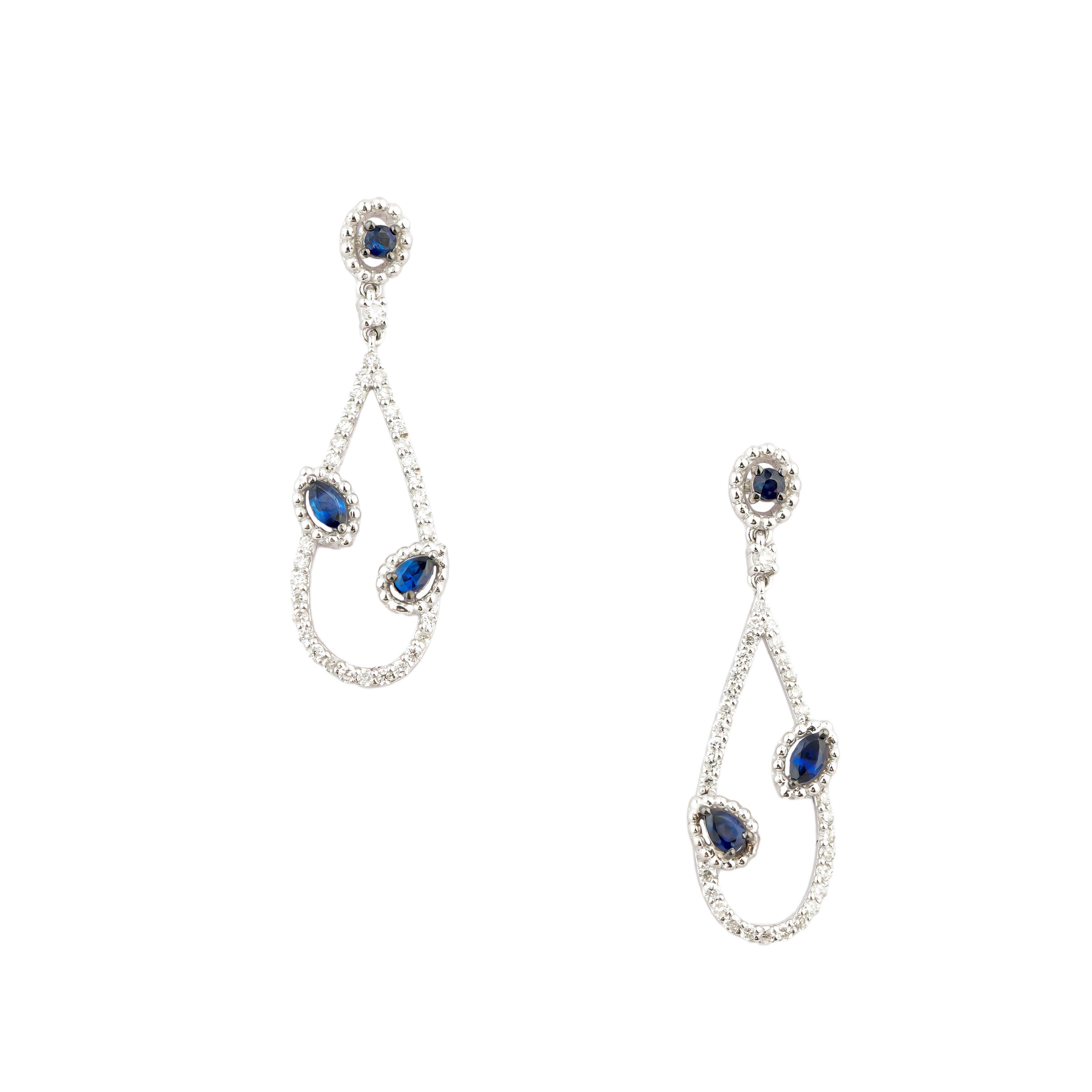 Natürlicher Diamant 0,33cts & Blauer Saphir 0,27cts Ohrring in 18k Gold im Zustand „Neu“ im Angebot in jaipur, IN