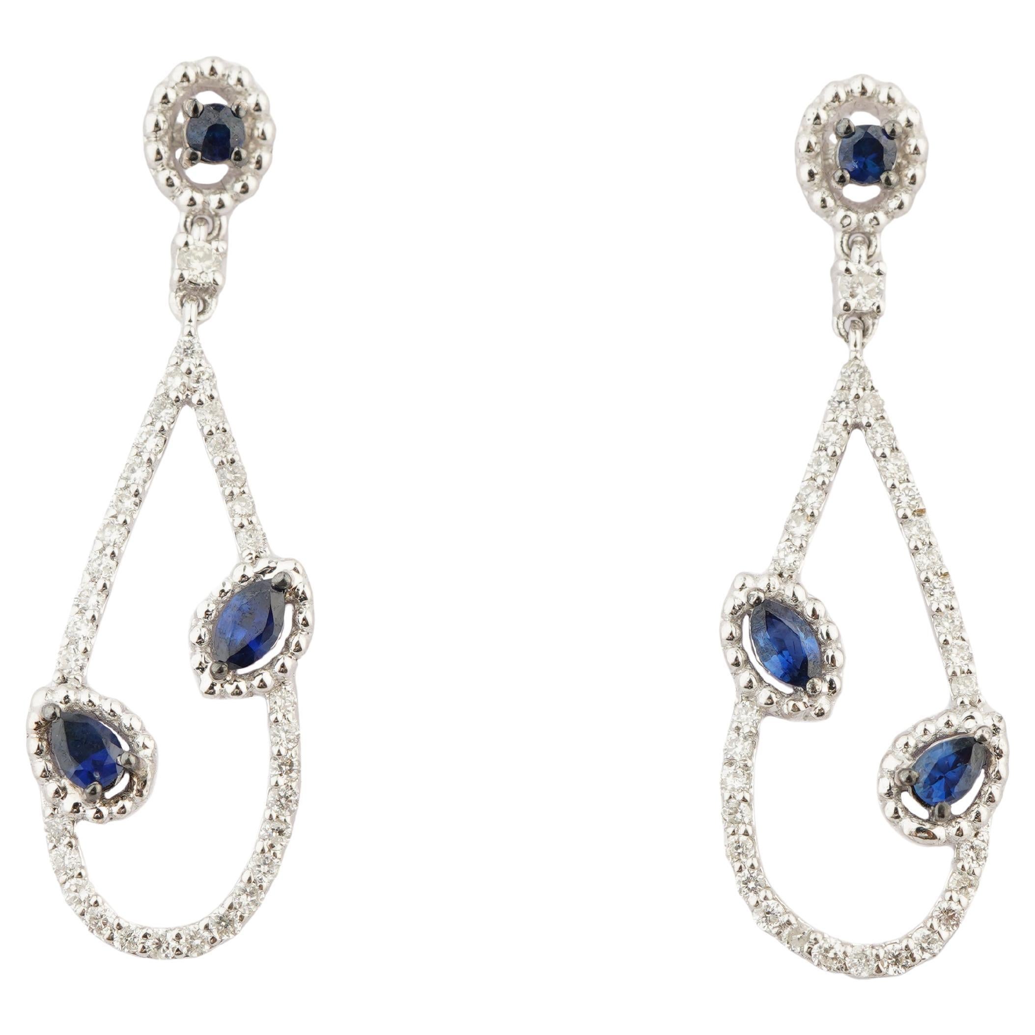 Natural Diamond 0.33cts & Blue Sapphire 0.27cts Earring in 18k Gold