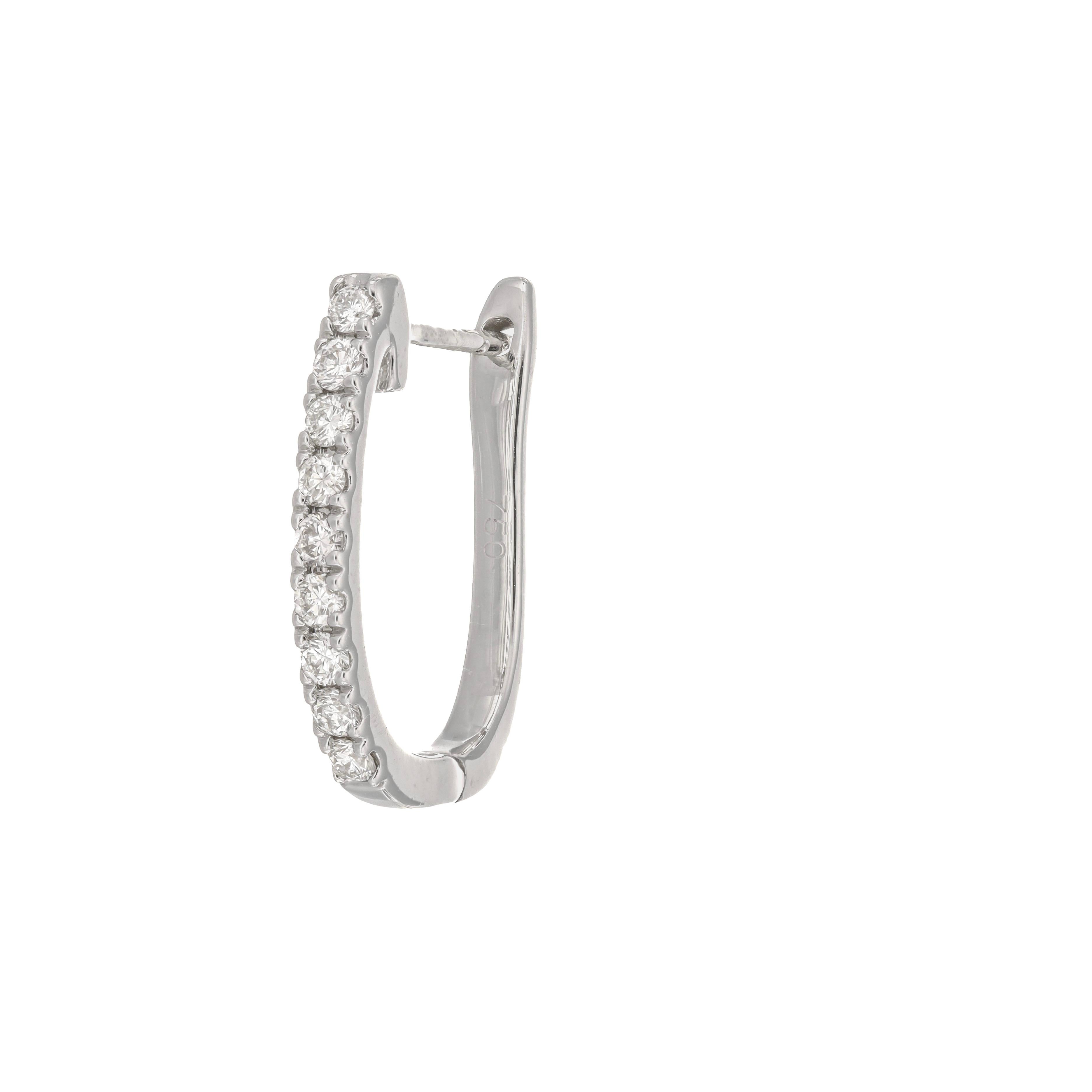 Round Cut Natural Diamond 0.35 Carats 18 Karats White Gold Hoop Huggie Earrings  For Sale