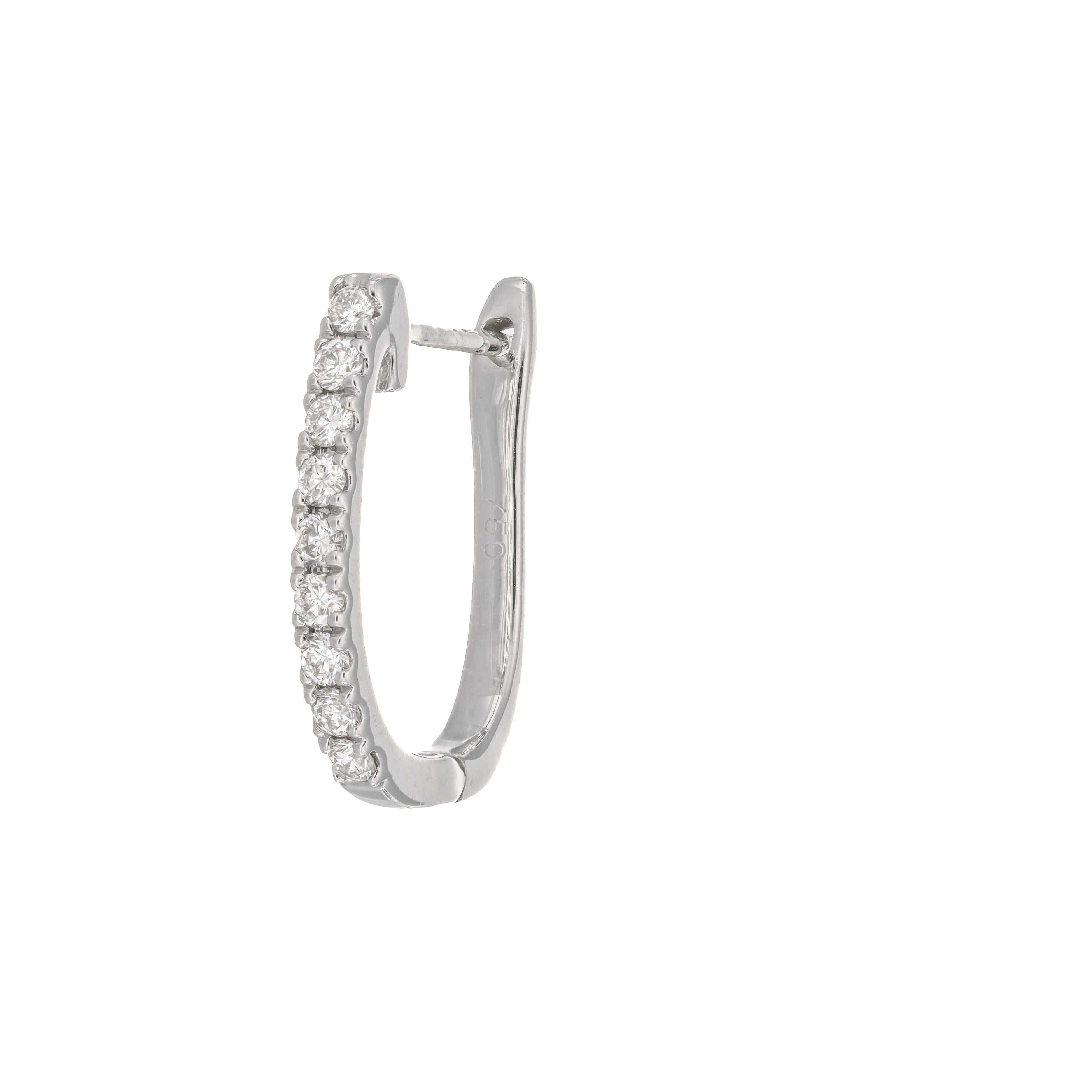Round Cut Natural Diamond 0.32 Carats 18 Karats White Gold Hoop Huggie Earrings For Sale