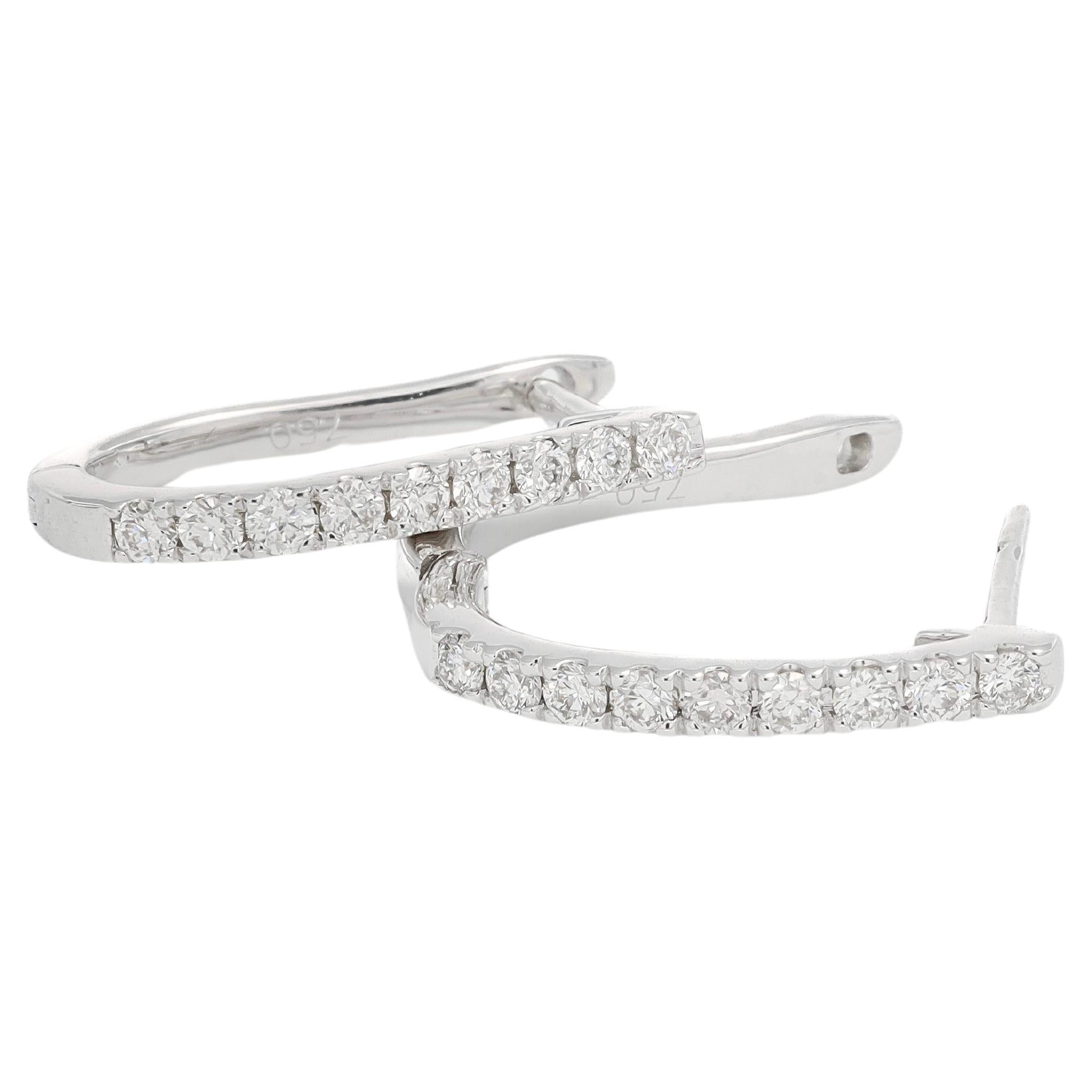 Natural Diamond 0.35 Carats 18 Karats White Gold Hoop Huggie Earrings  For Sale