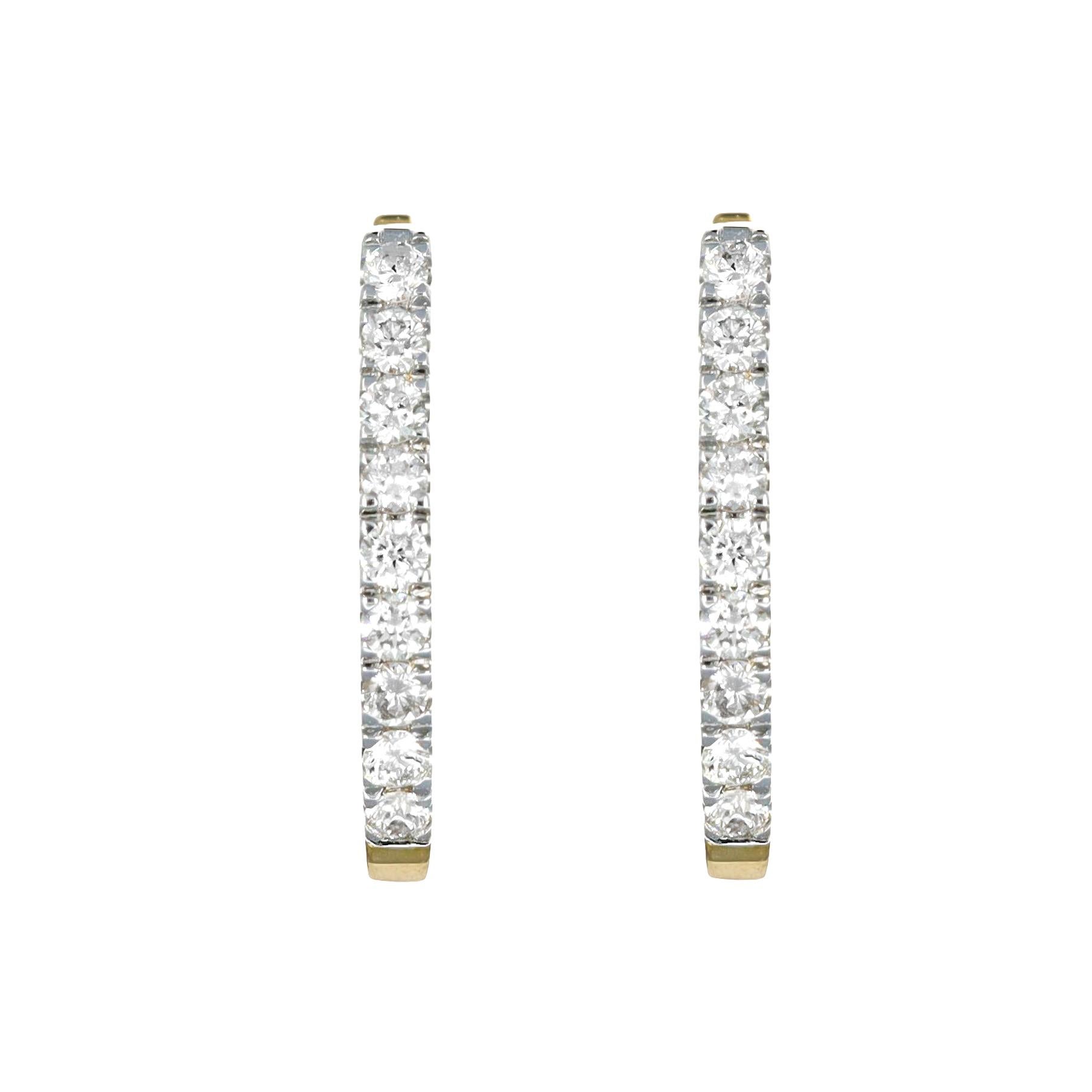 Natural Diamond 0.35 Carats 18 Karats Yellow Gold Hoop Huggie Earrings  For Sale 7