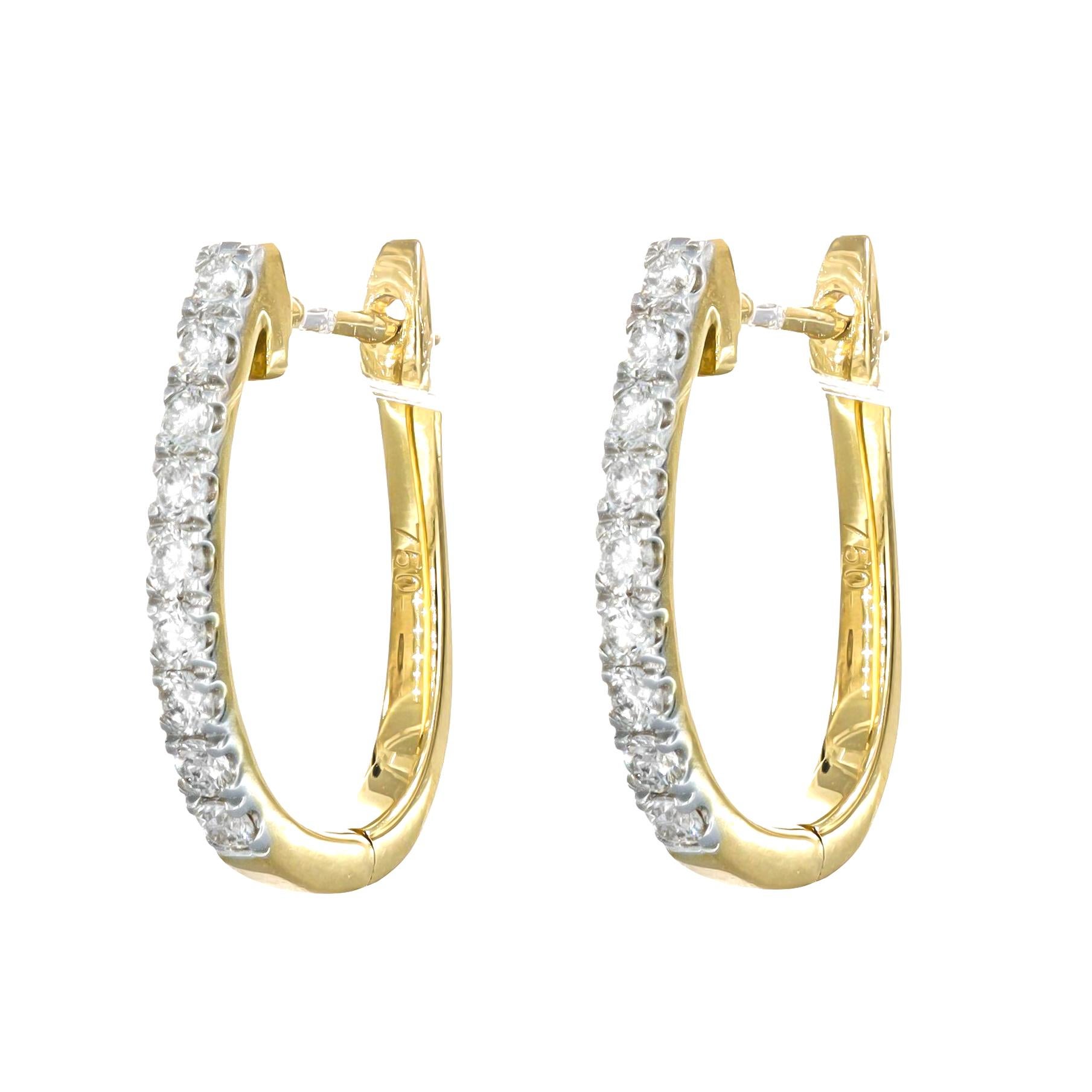 Modern Natural Diamond 0.35 Carats 18 Karats Yellow Gold Hoop Huggie Earrings  For Sale