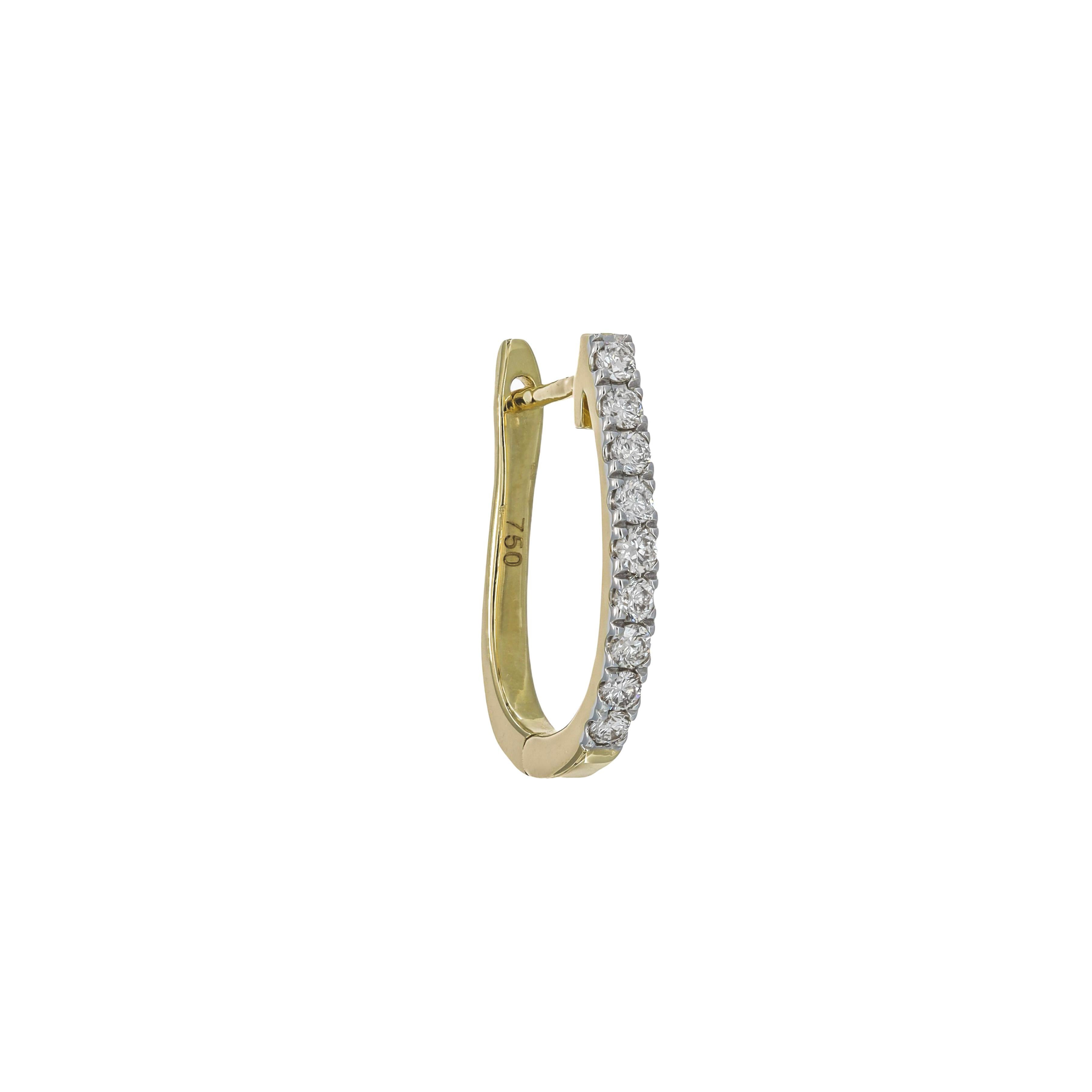 Round Cut Natural Diamond 0.35 Carats 18 Karats Yellow Gold Hoop Huggie Earrings  For Sale