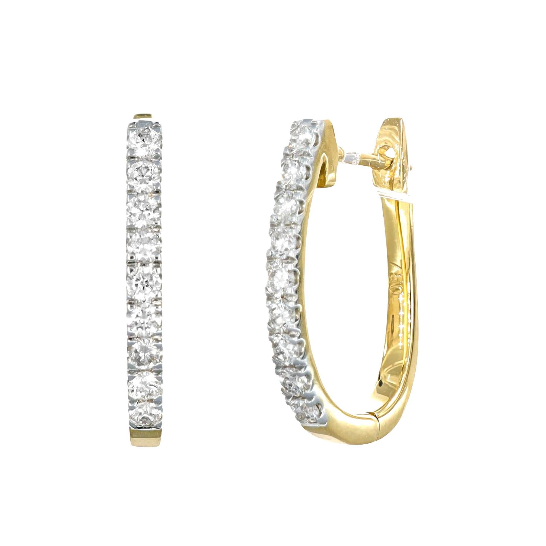 Women's or Men's Natural Diamond 0.35 Carats 18 Karats Yellow Gold Hoop Huggie Earrings  For Sale