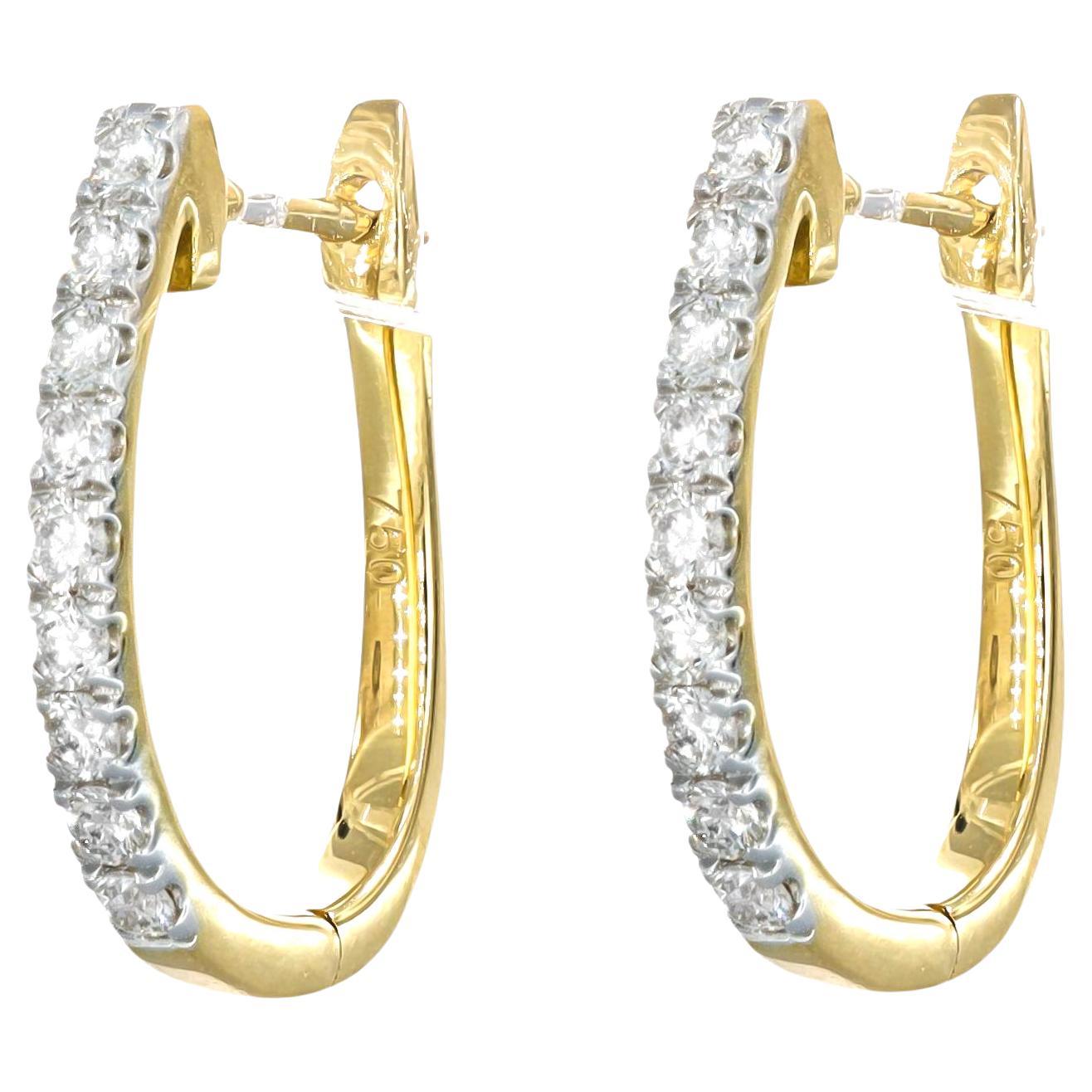 Natural Diamond 0.35 Carats 18 Karats Yellow Gold Hoop Huggie Earrings  For Sale