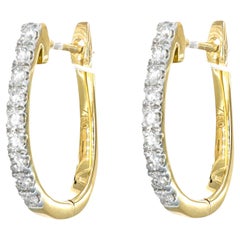Natural Diamond 0.35 Carats 18 Karats Yellow Gold Hoop Huggie Earrings 