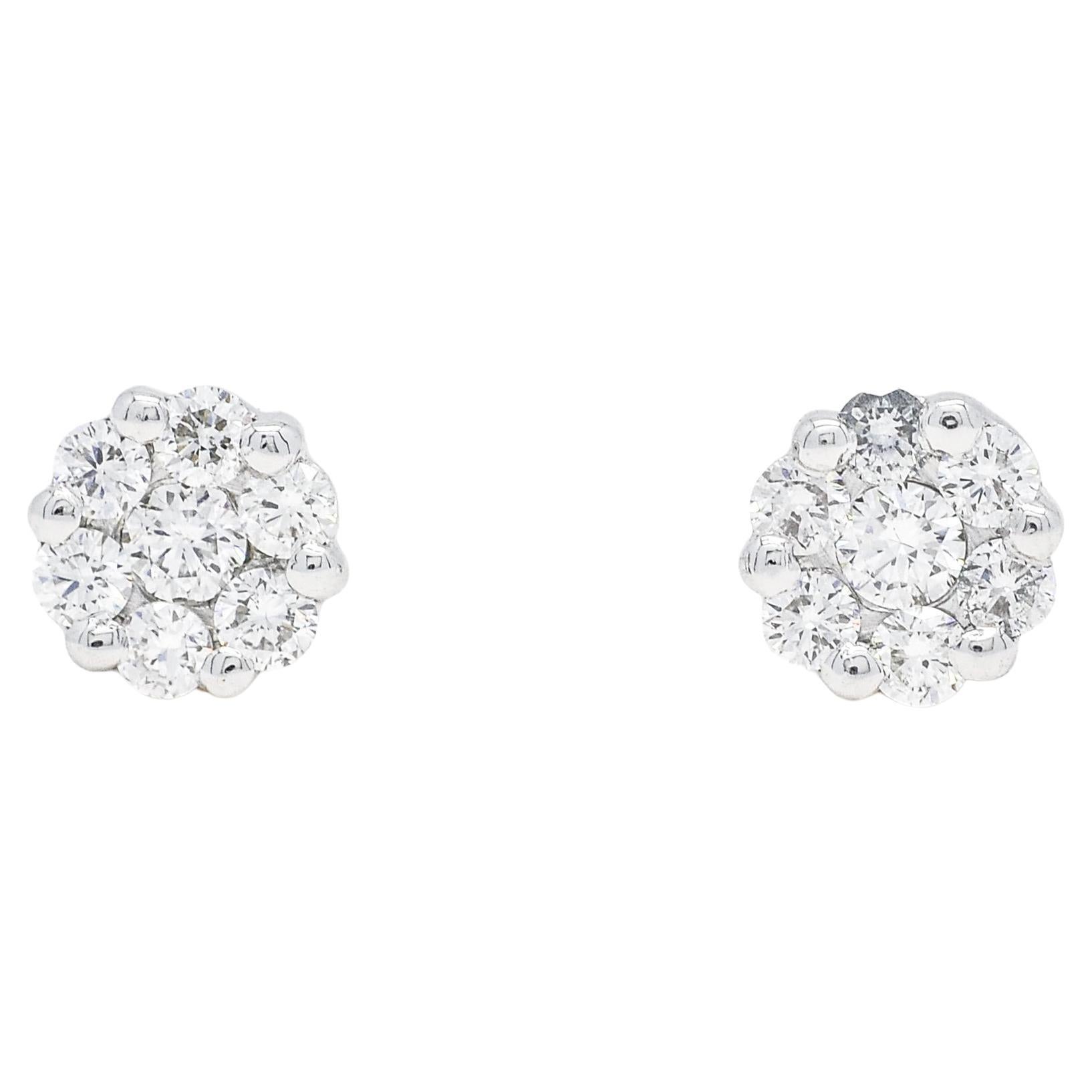 Natural Diamond 0.35 carats 18KT White Gold Classic Cluster Earrings