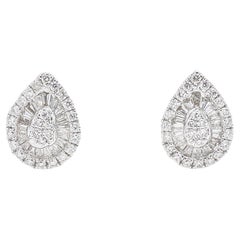 Natural Diamond 0.35 carats 18KT White Gold Drop Shape Stud Earrings 