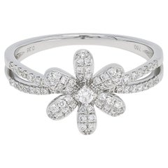 Natural Diamond 0.37 carats 18KT White Gold Floral Cluster Ring