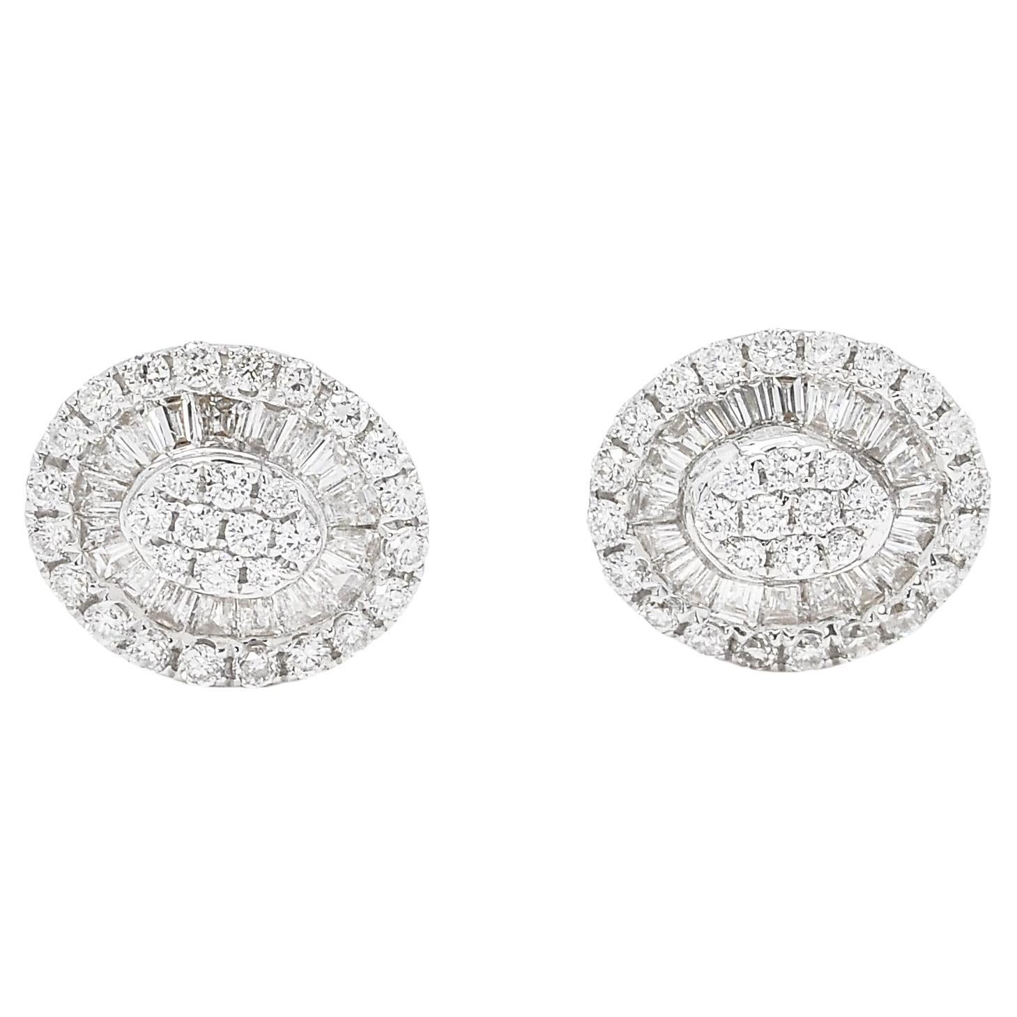 Natural Diamond 0.35 carats 18KT White Gold Oval Shape Stud Earrings 