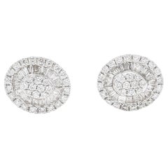 Natural Diamond 0.35 carats 18KT White Gold Oval Shape Stud Earrings 
