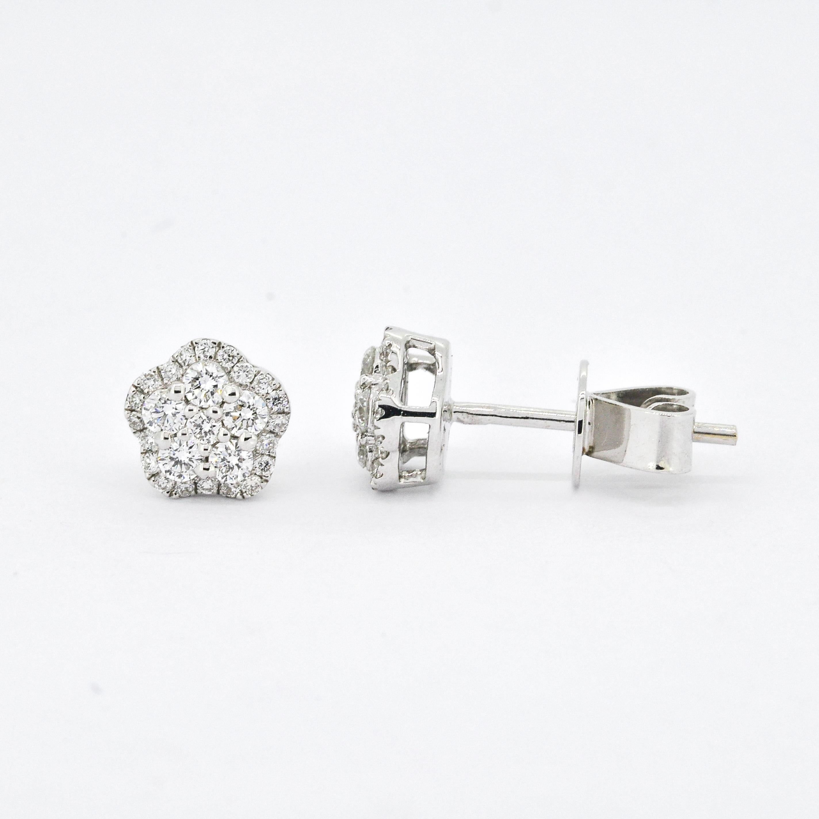 Clous d'oreilles grappe florale en or jaune 18 carats avec diamants naturels 0,35 carat en vente 1