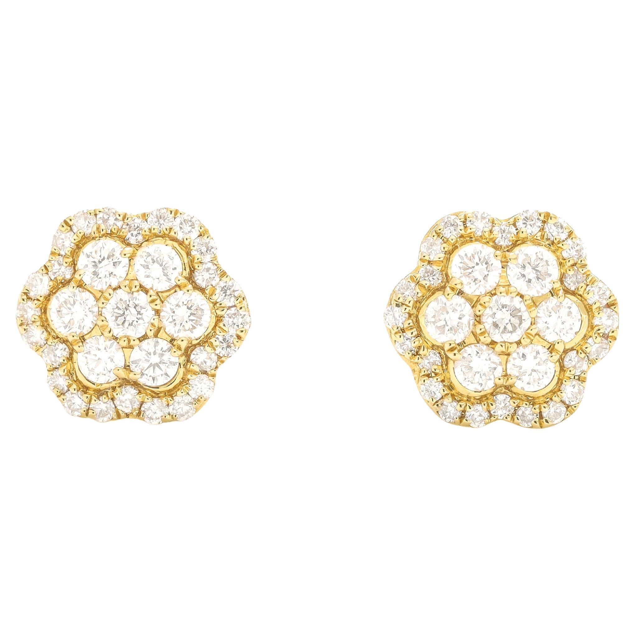 Natürlicher Diamant 0,35 Karat 18KT Gelbgold Floral Cluster-Ohrstecker mit Blumenmuster