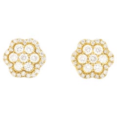 Natural Diamond 0.35 carats 18KT Yellow Gold Floral Cluster Stud Earrings