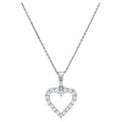 Diamant naturel 0,35 carat en or blanc 18 carats  Collier à chaîne avec pendentif en forme de coeur