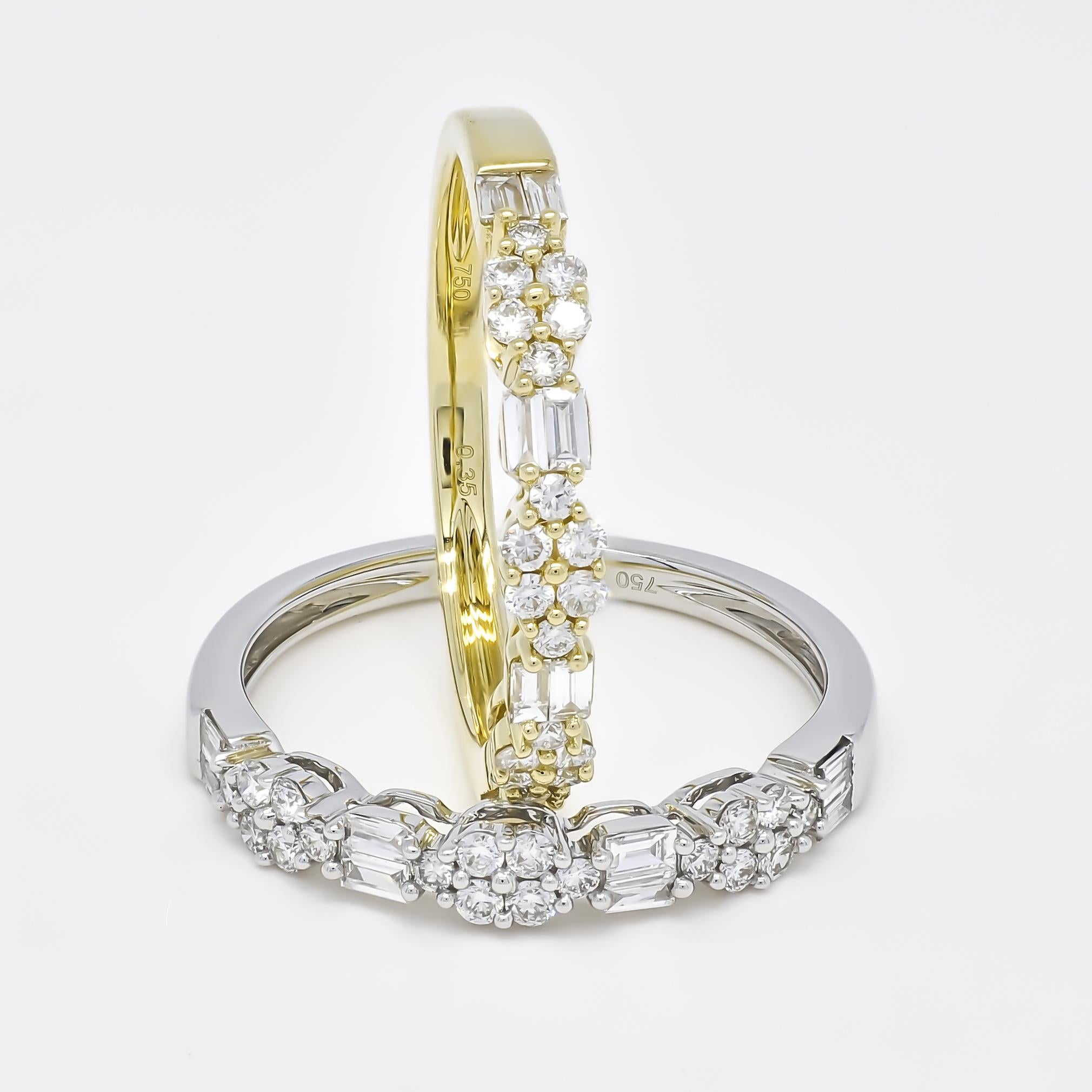 Modern Natural Diamond 0.36 carat 18KT Yellow Gold Cluster Half Eternity Stackable Ring For Sale