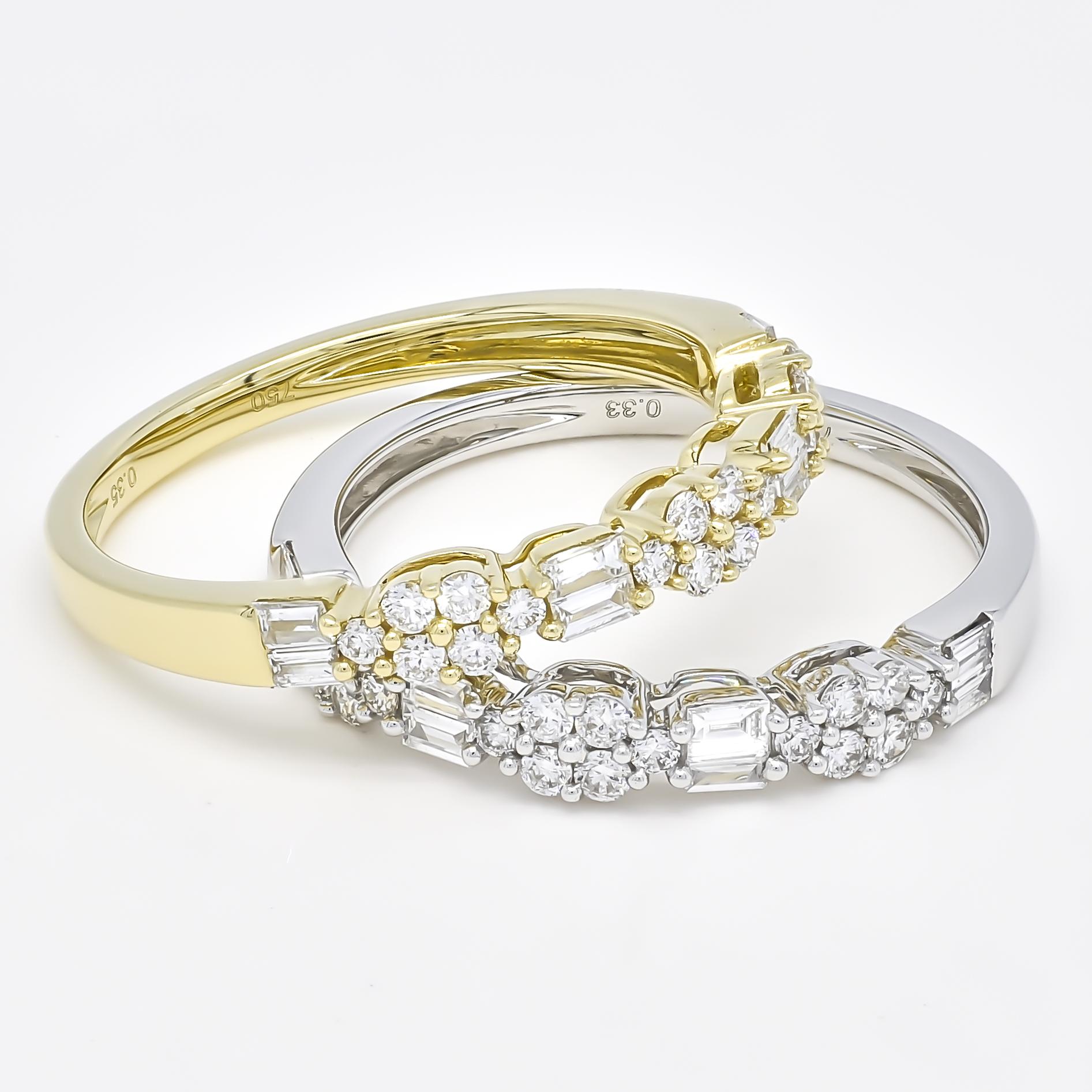 Round Cut Natural Diamond 0.36 carat 18KT Yellow Gold Cluster Half Eternity Stackable Ring For Sale