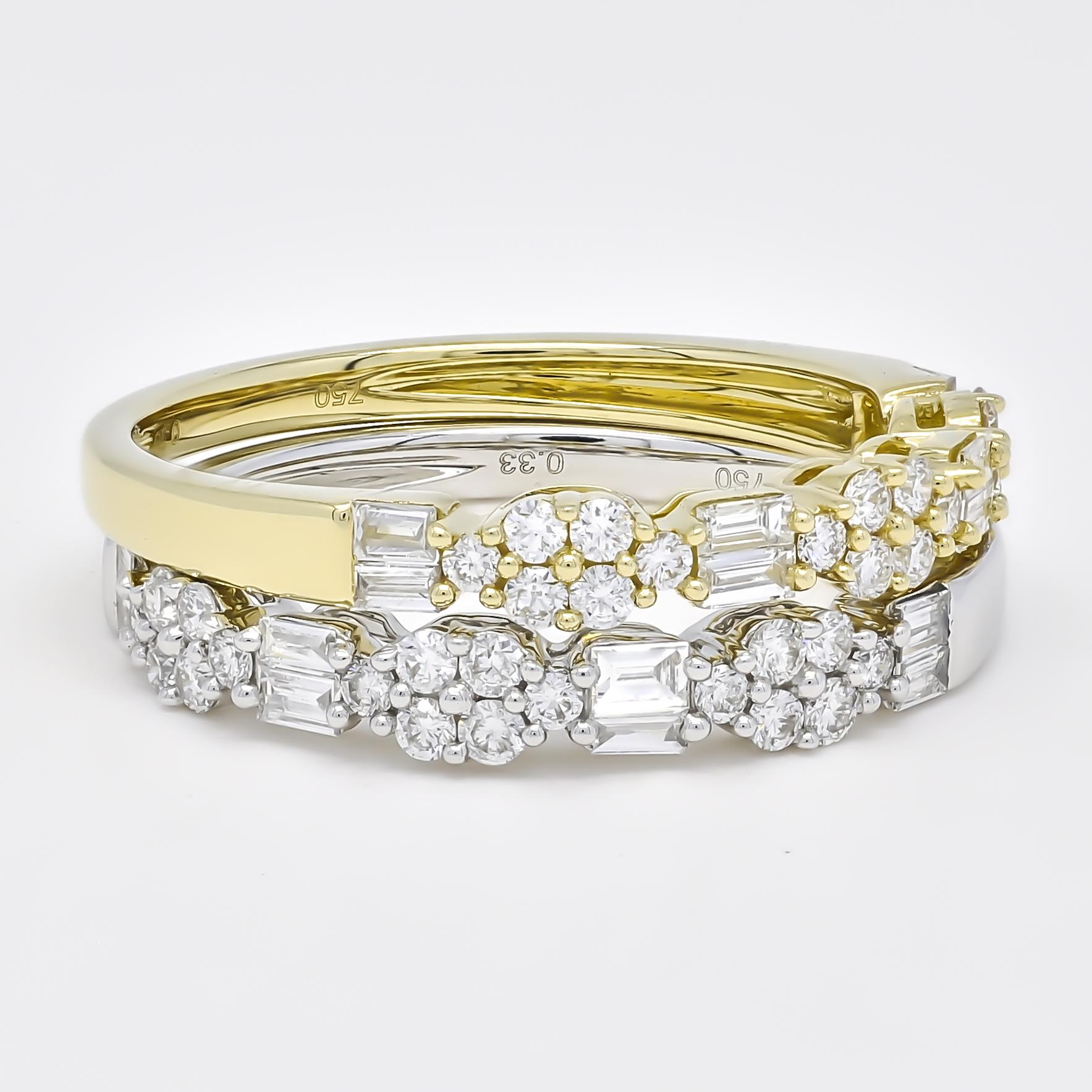 Natural Diamond 0.36 carat 18KT Yellow Gold Cluster Half Eternity Stackable Ring In New Condition For Sale In Antwerpen, BE