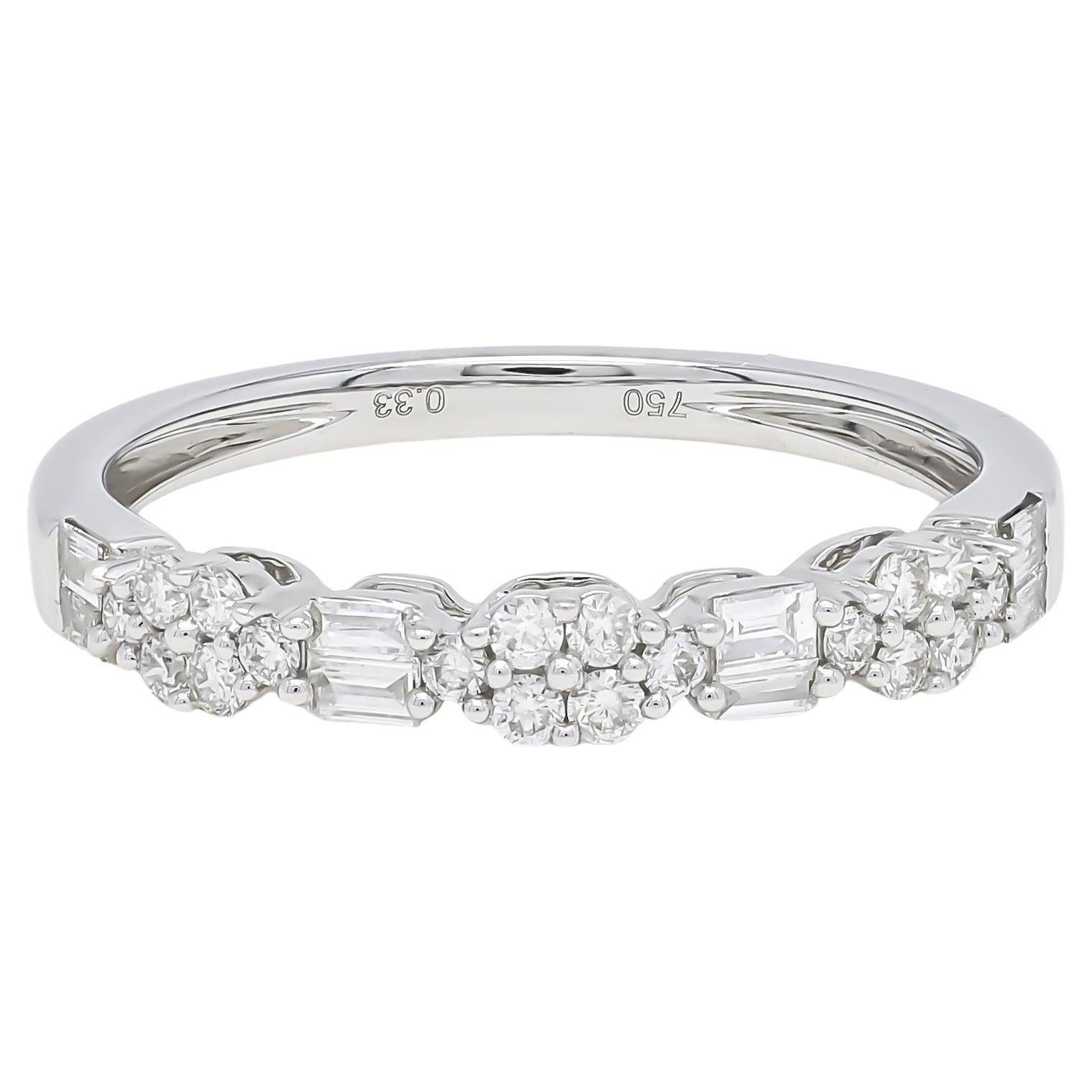 Women's or Men's Natural Diamond 0.36 carat 18KT Yellow Gold Cluster Half Eternity Stackable Ring For Sale