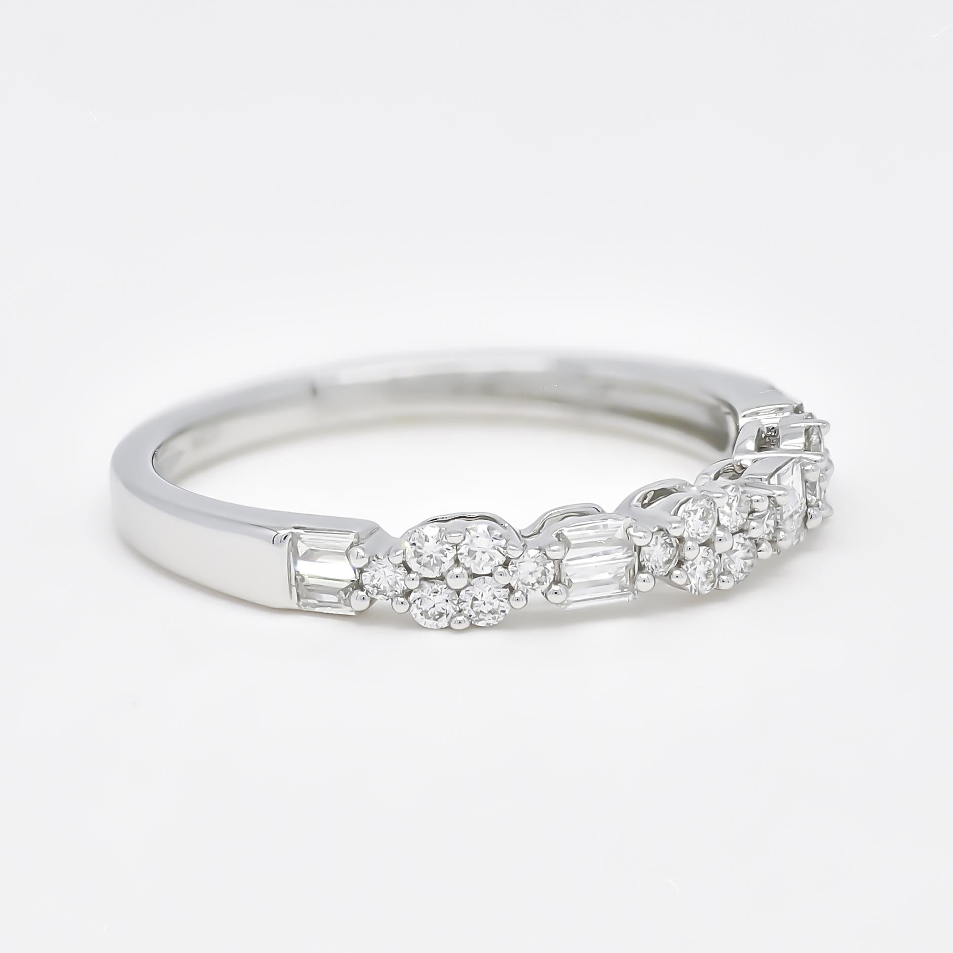 Natural Diamond 0.36 carat 18KT Yellow Gold Cluster Half Eternity Stackable Ring For Sale 1